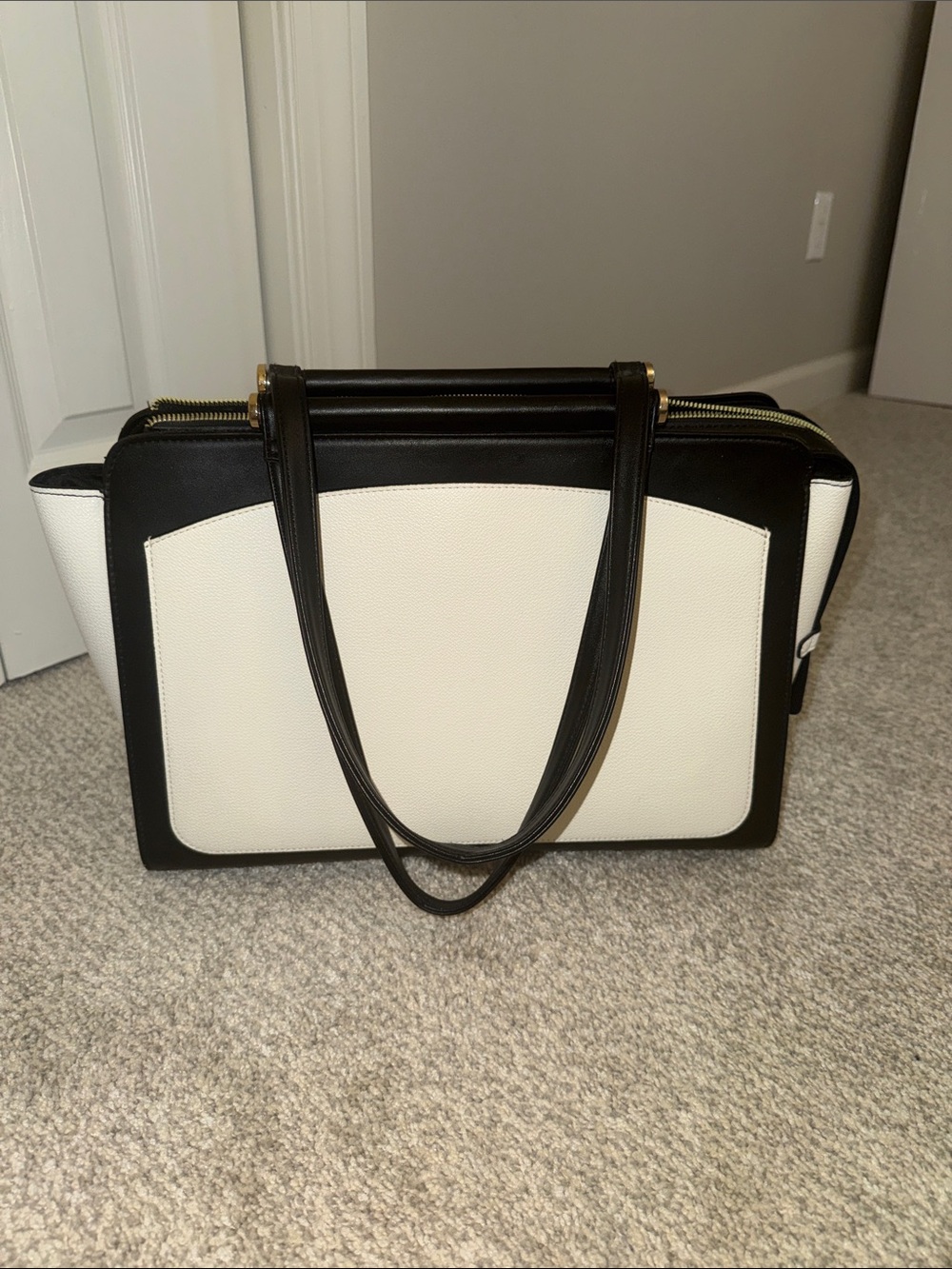 Classic Black & White Structured Laptop Tote Bag